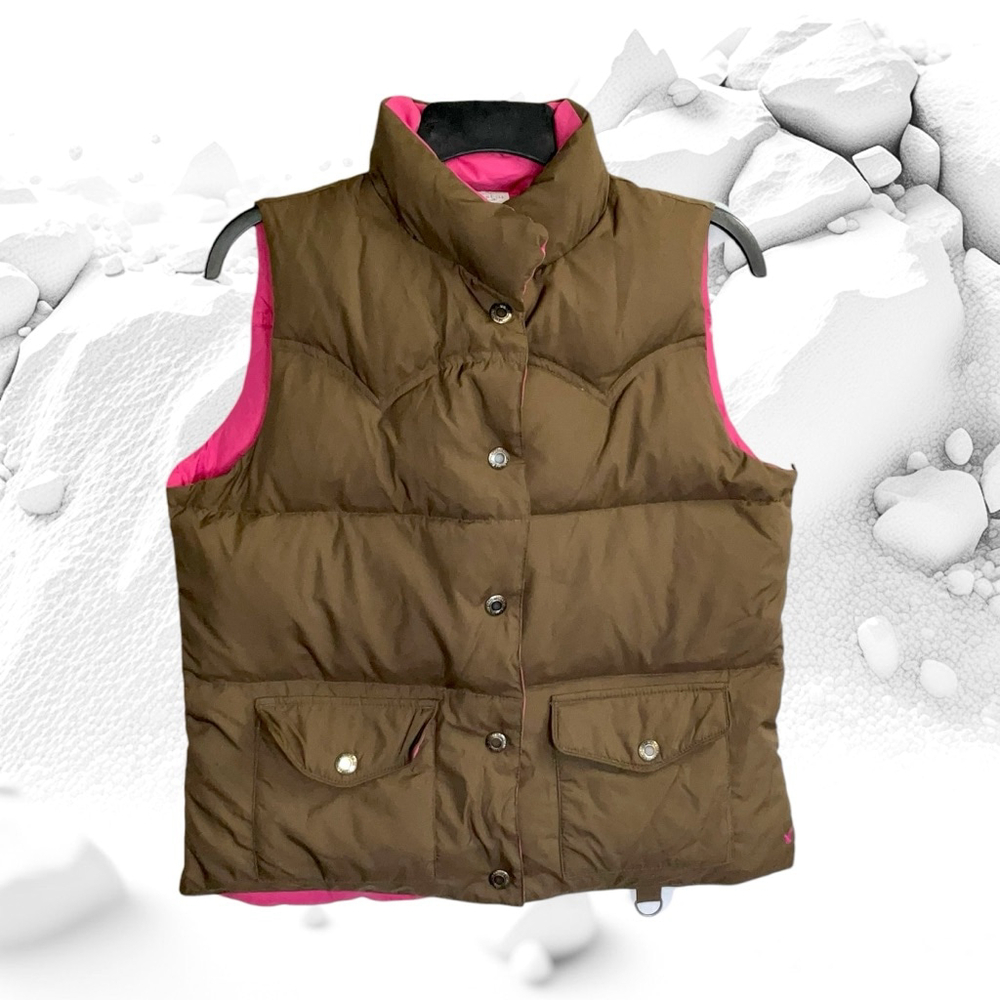 American Eagle Outfitters Reversible Pink and Brown Snap Puffer Winter Vest Wm M